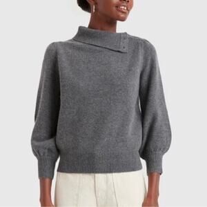 CO Essentials Wool Cashmere Gray Button Shoulder/Fold Collar Sweater Sz Medium